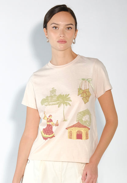 Culturatees Tanyag Short Sleeve Shirt Top (Beige)