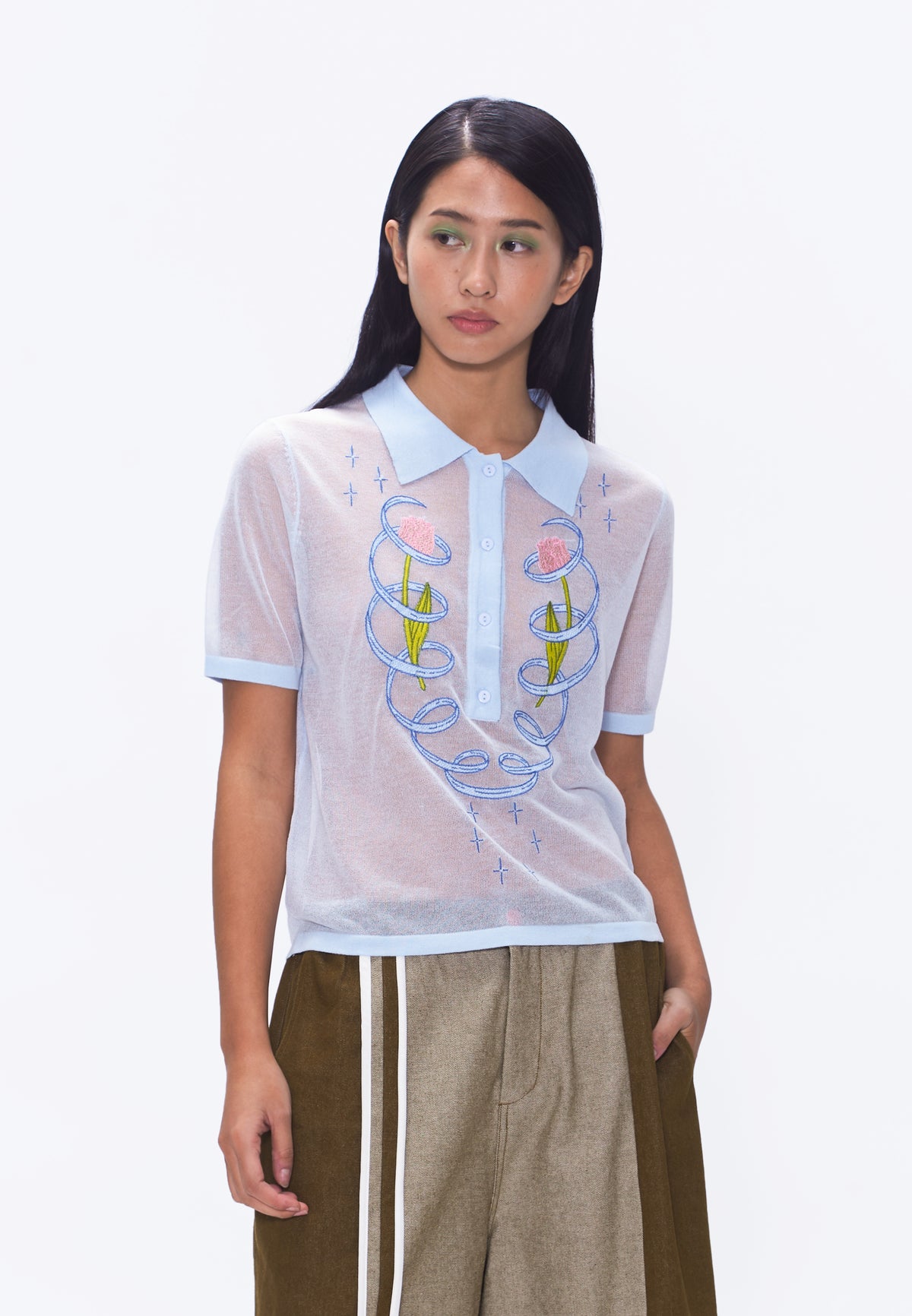 Plains & Prints x Randolf Tulip Barong Knit Short Sleeve Top (Light Blue)