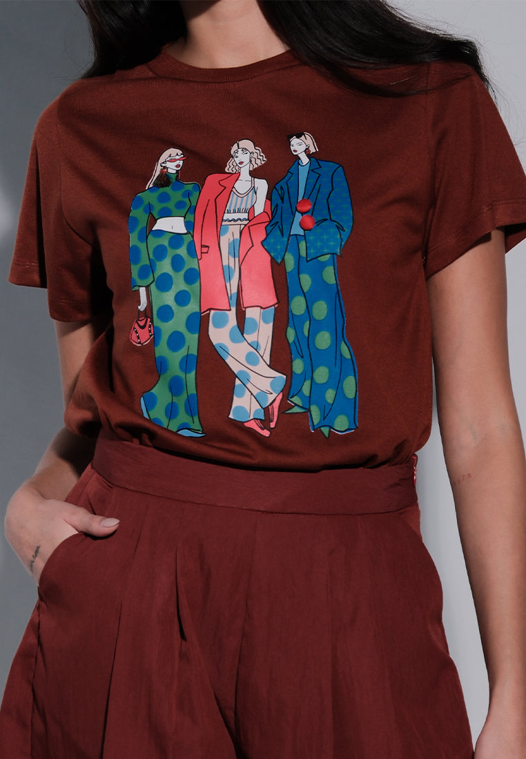 Holiday Tees 2025 3 Wise Women Short Sleeve Shirt Top(Rust)