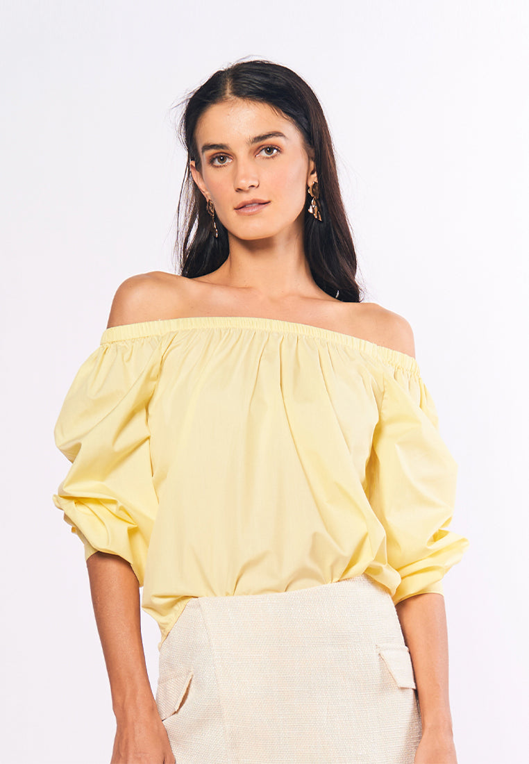 Monochromatic Aiko Long Sleeve Offshoulder Top (Yellow)