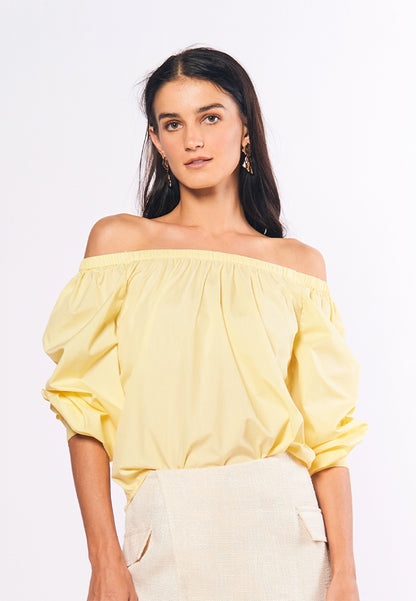 Monochromatic Aiko Long Sleeve Offshoulder Top (Yellow)