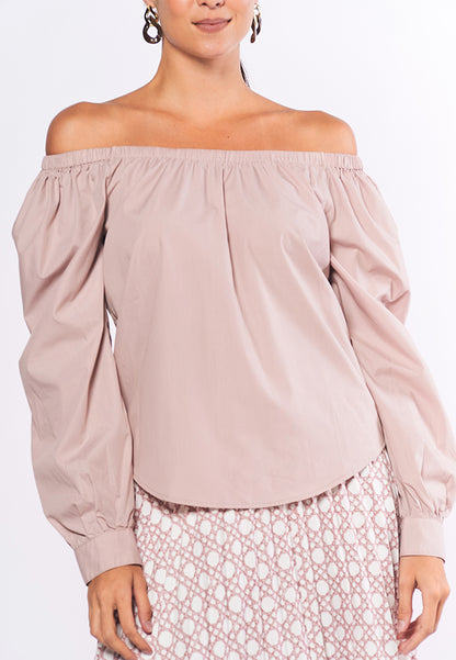 Monochromatic Aiko Long Sleeve Offshoulder Top (Mauve)