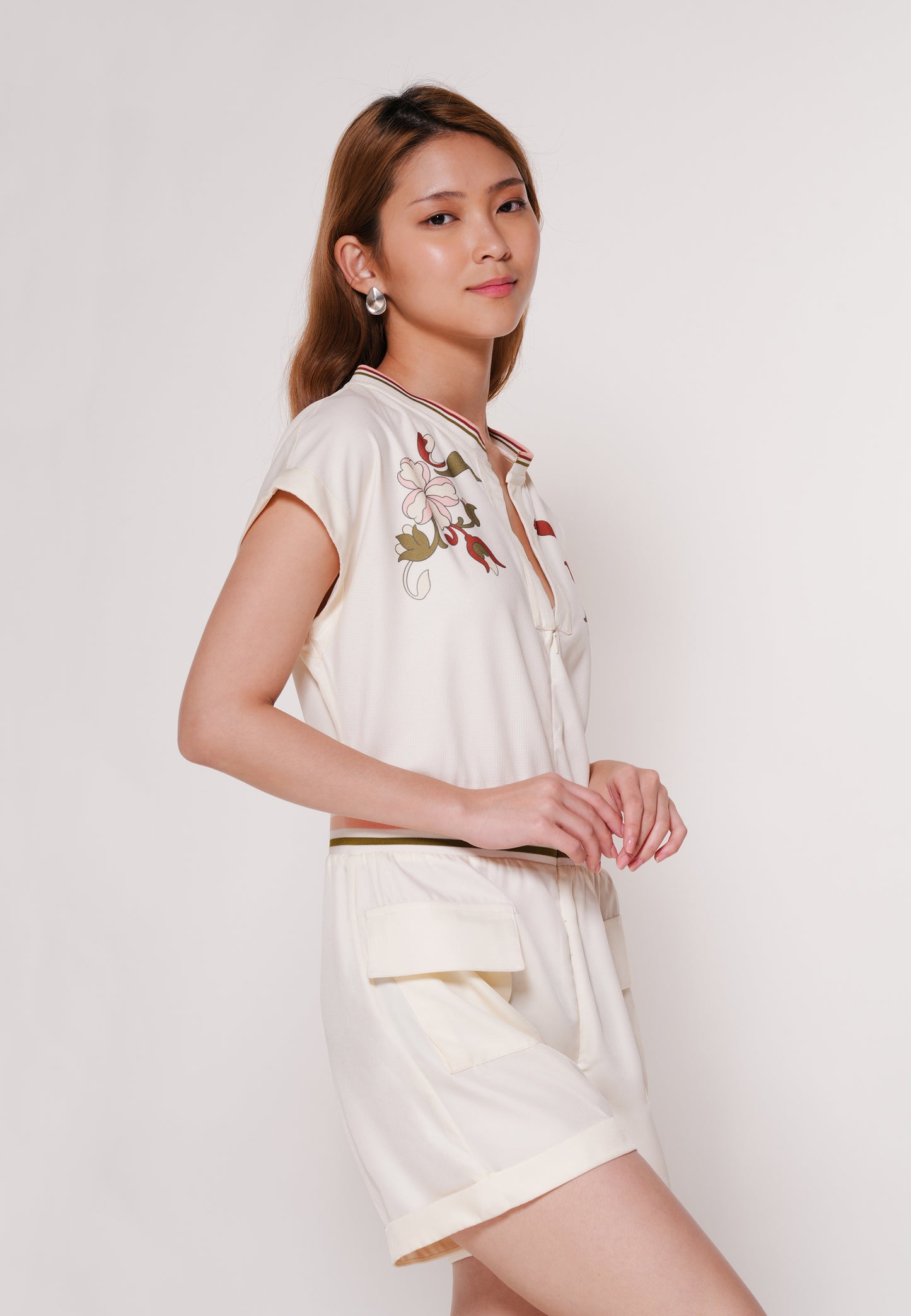 Aines Short Sleeve Playsuit  (Spot Print Cream)