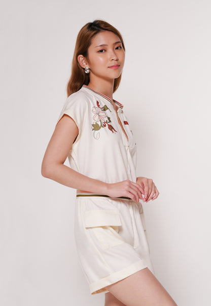 Aines Short Sleeve Playsuit  (Spot Print Cream)