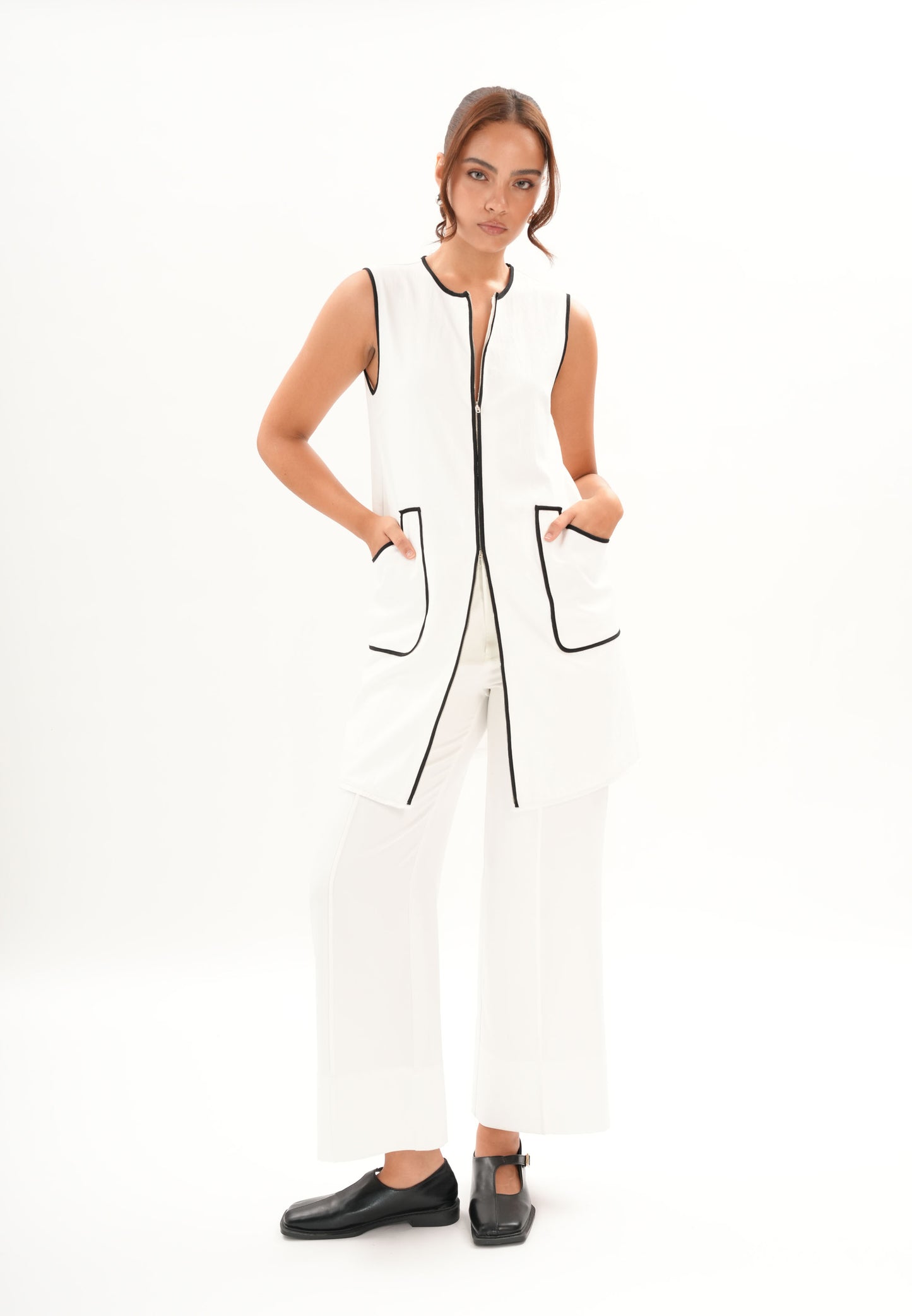 Archetype Refined Alloy Sleeveless Dress (White/Black)