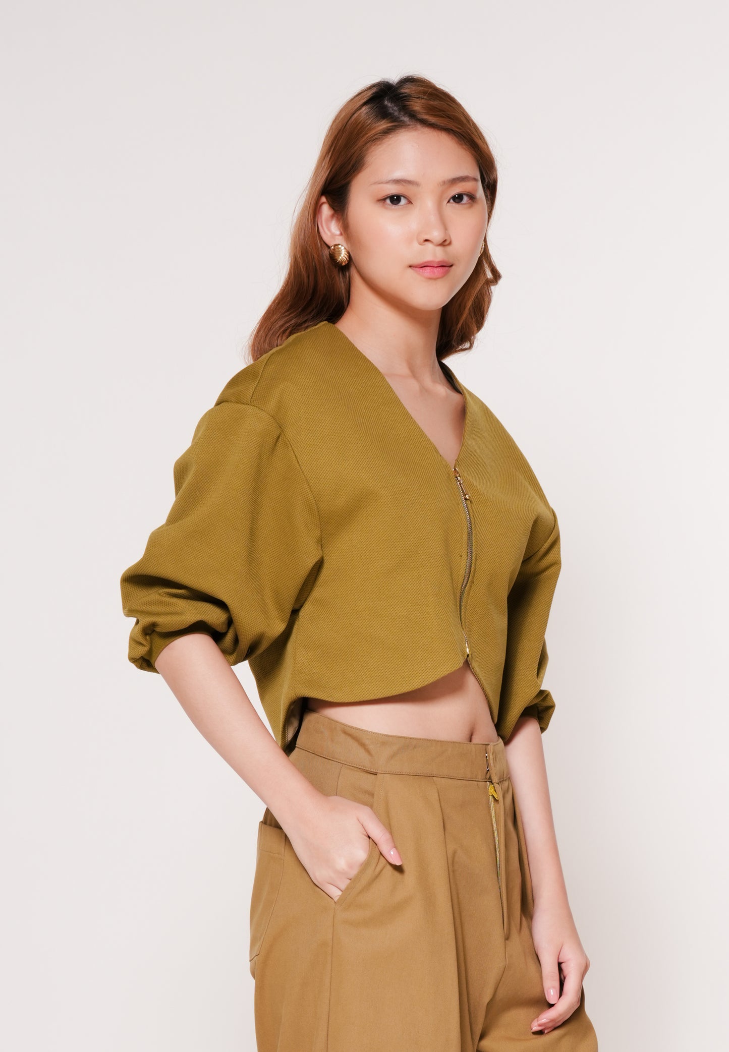 Aven Quarter Sleeve Top (Olive)