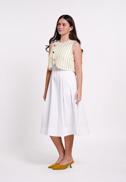 Banks Sleeveless Dress  (Striped White)