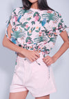 DNM Studios x Raxenne Blooms Short Sleeve Top (Printed Pink)