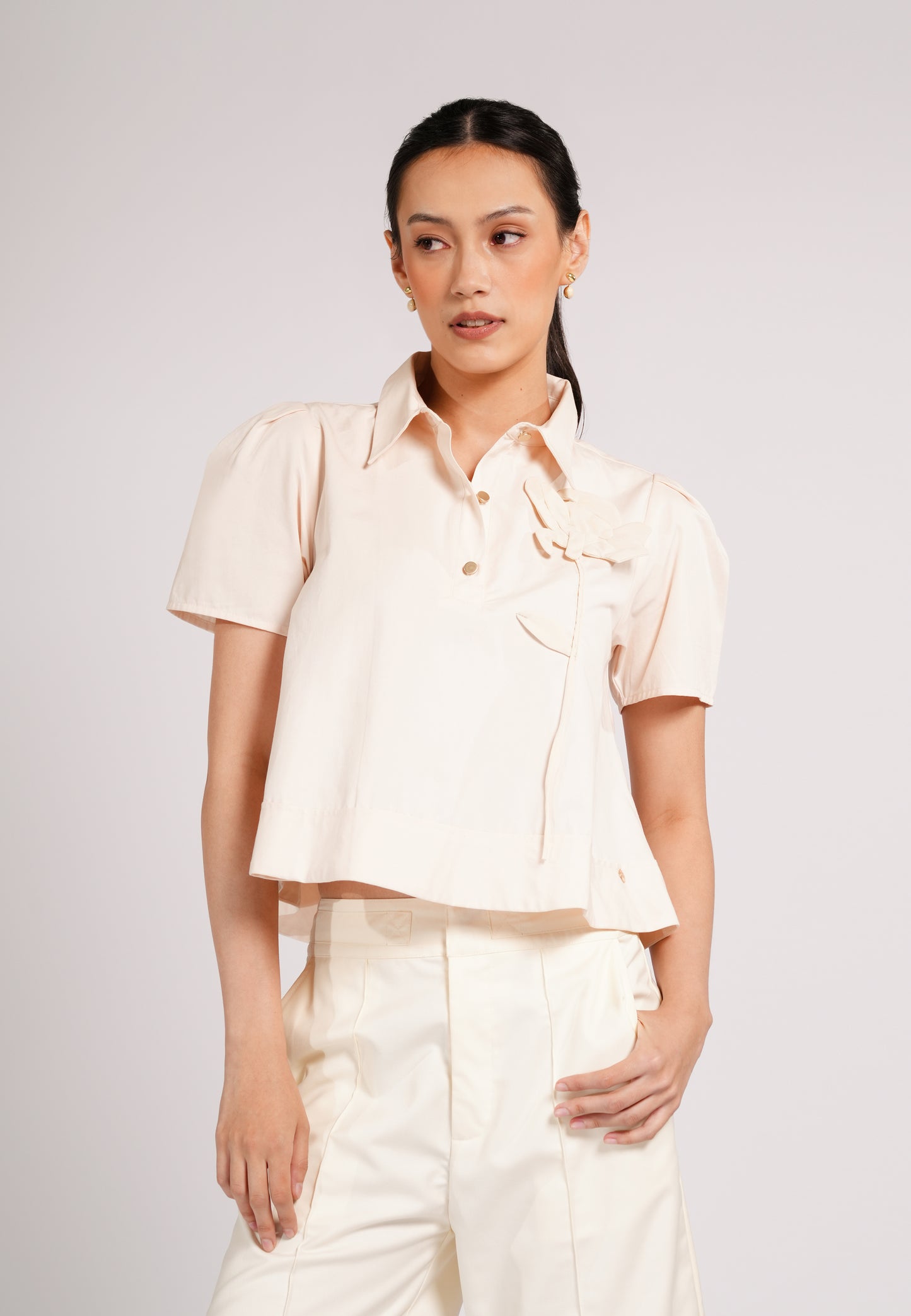 Calli Short Sleeve Top (Cream)