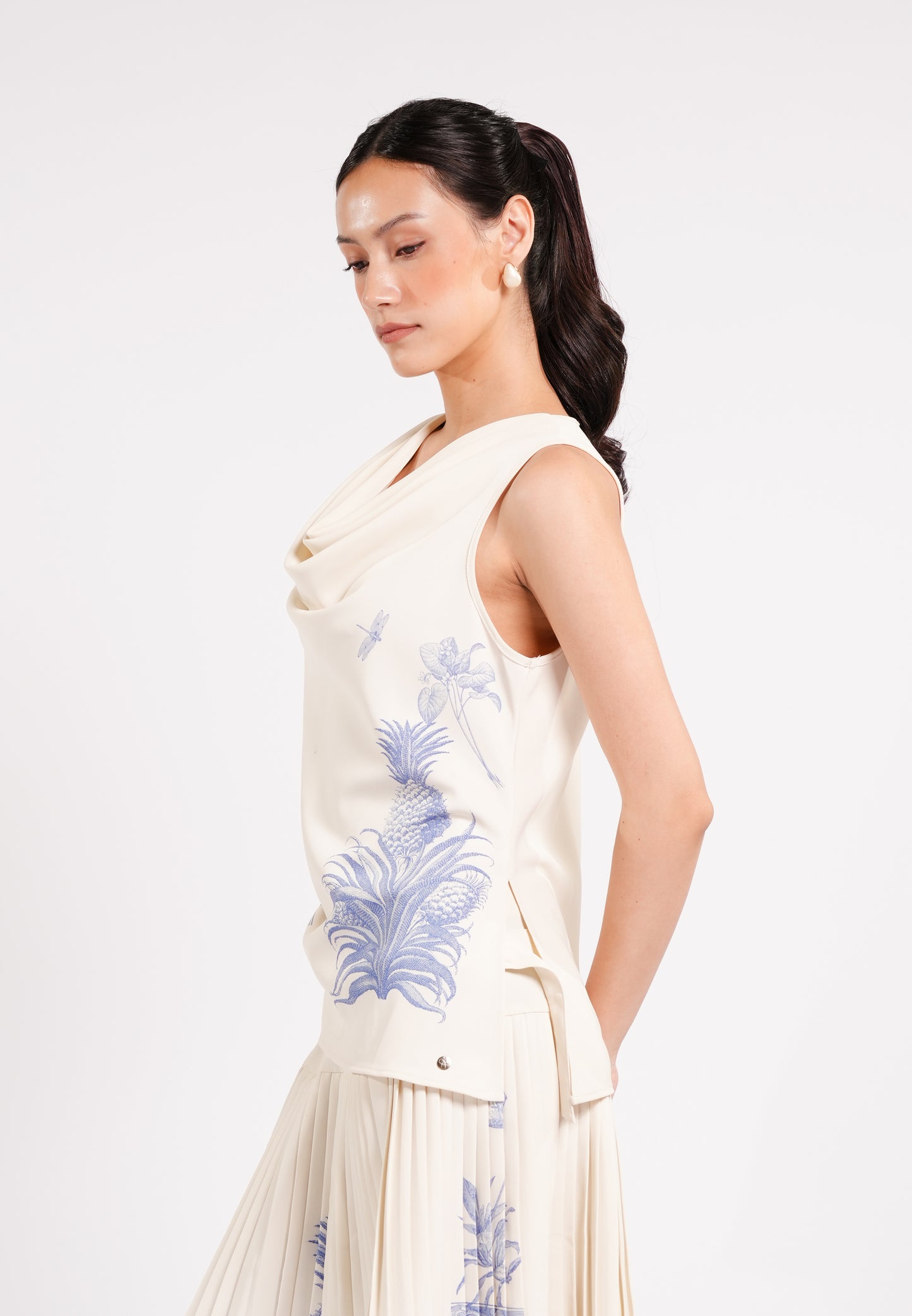 Cameron Sleeveless Top (Spot Print Cream)