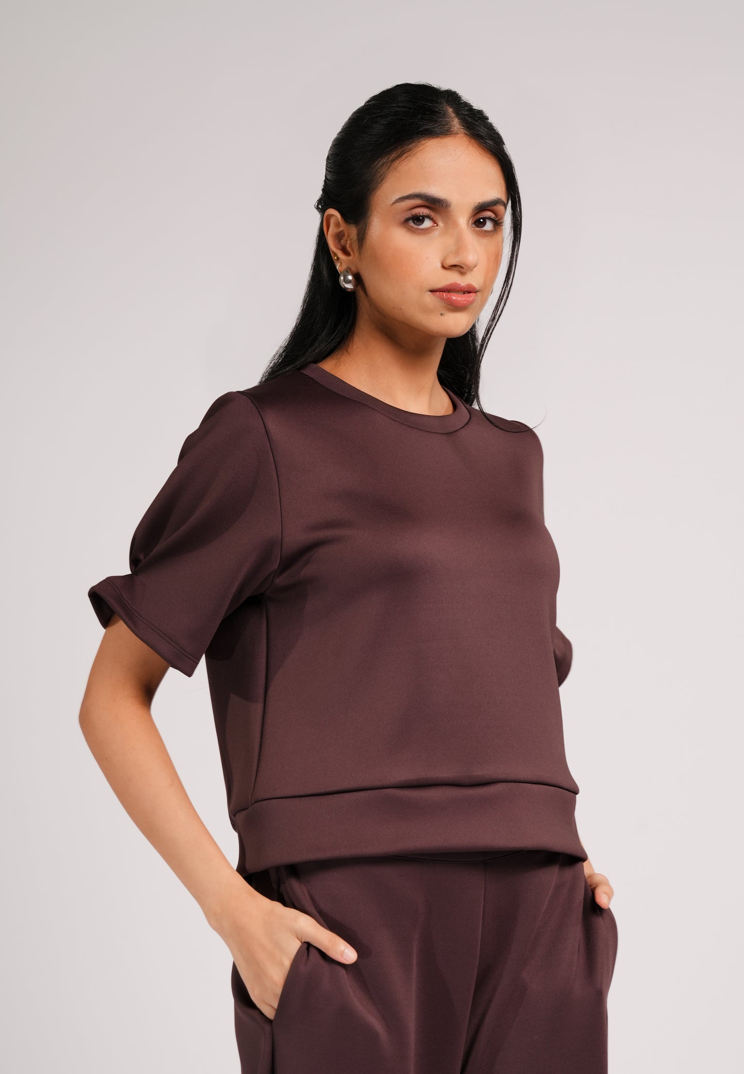 Carie Short Sleeve Top (Choco Brown)