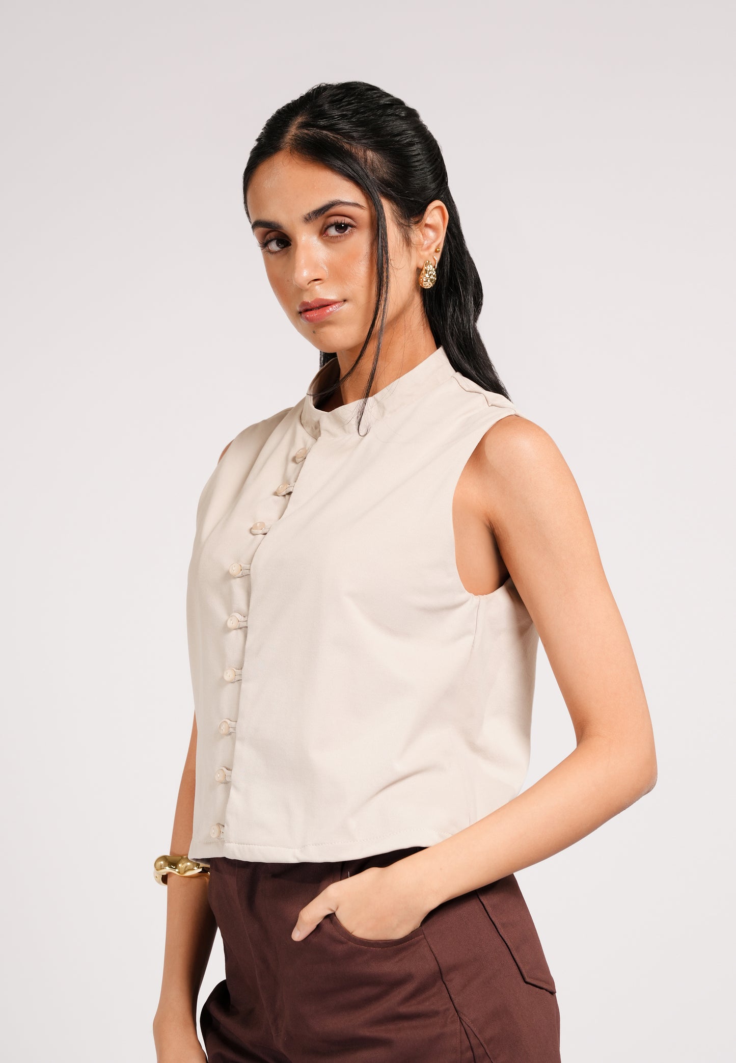 Casper Sleeveless Top (Beige)