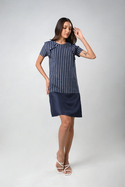 Cettina Short Sleeve Dress (Navy white)