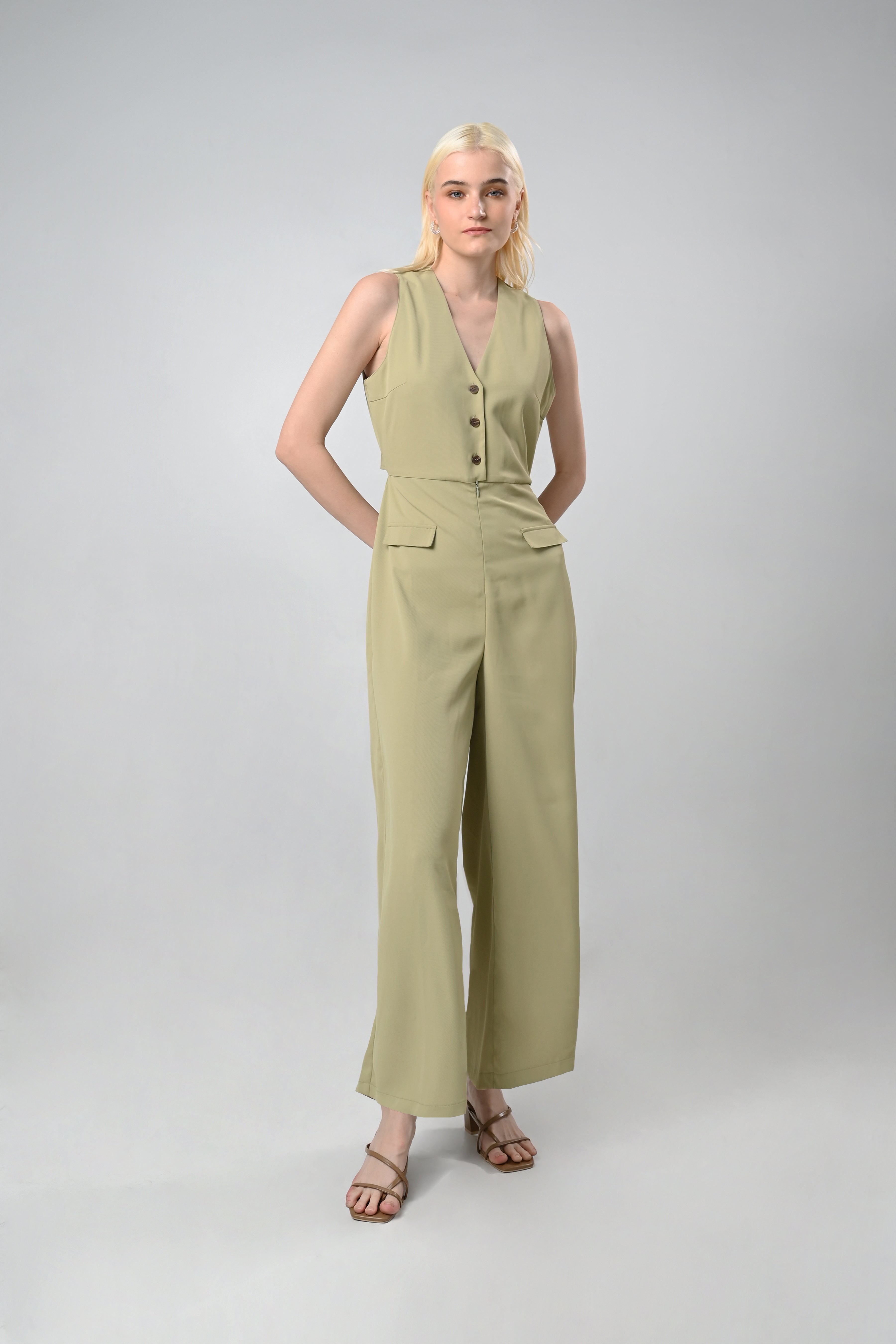 Raf Clairo Sleeveless Pantsuit Plain Sage