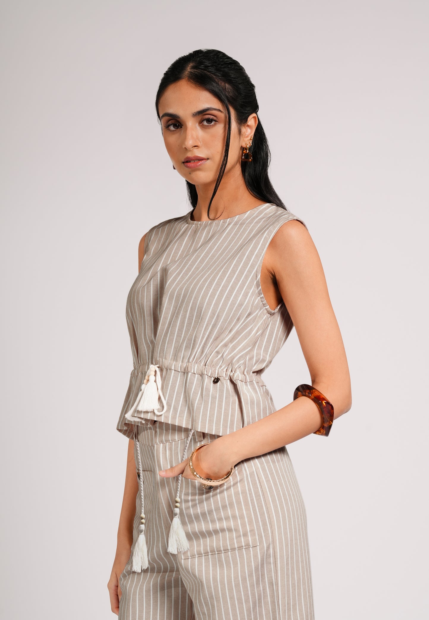 Cohen Sleeveless Top (Striped Beige)