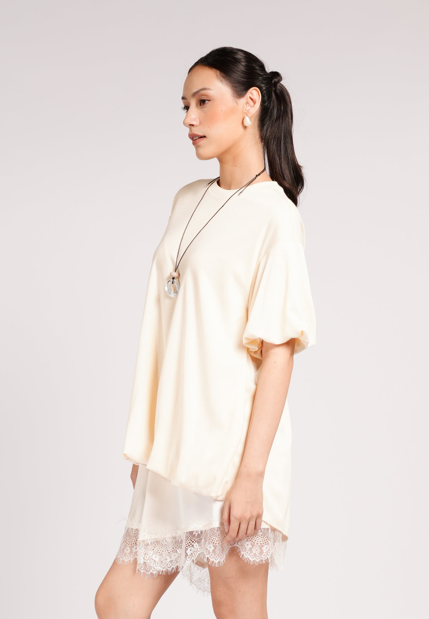 Creative 2-In-1 Short Sleeve Dress (Cream)