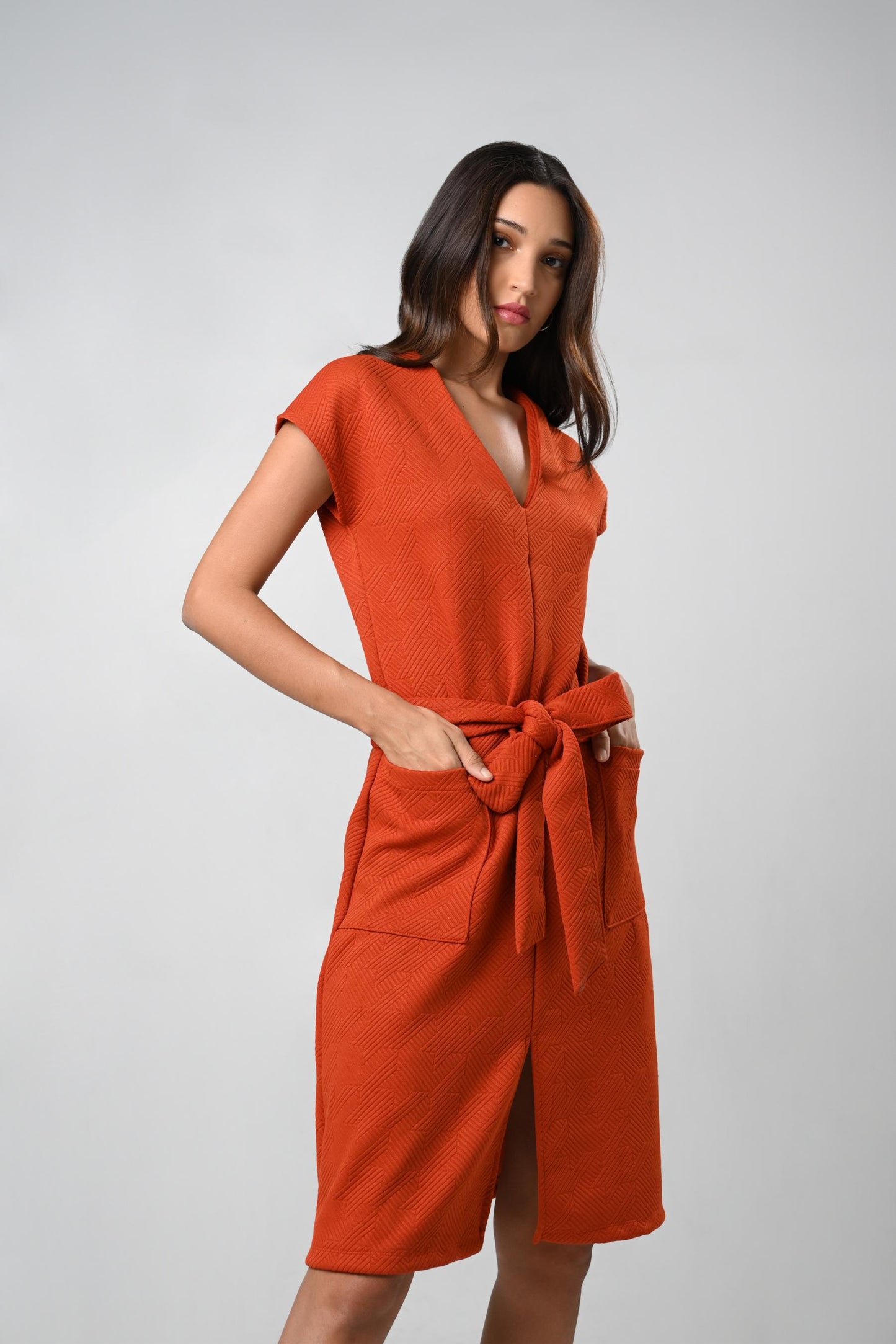 Cressid Short Sleeve Dress (Rust)