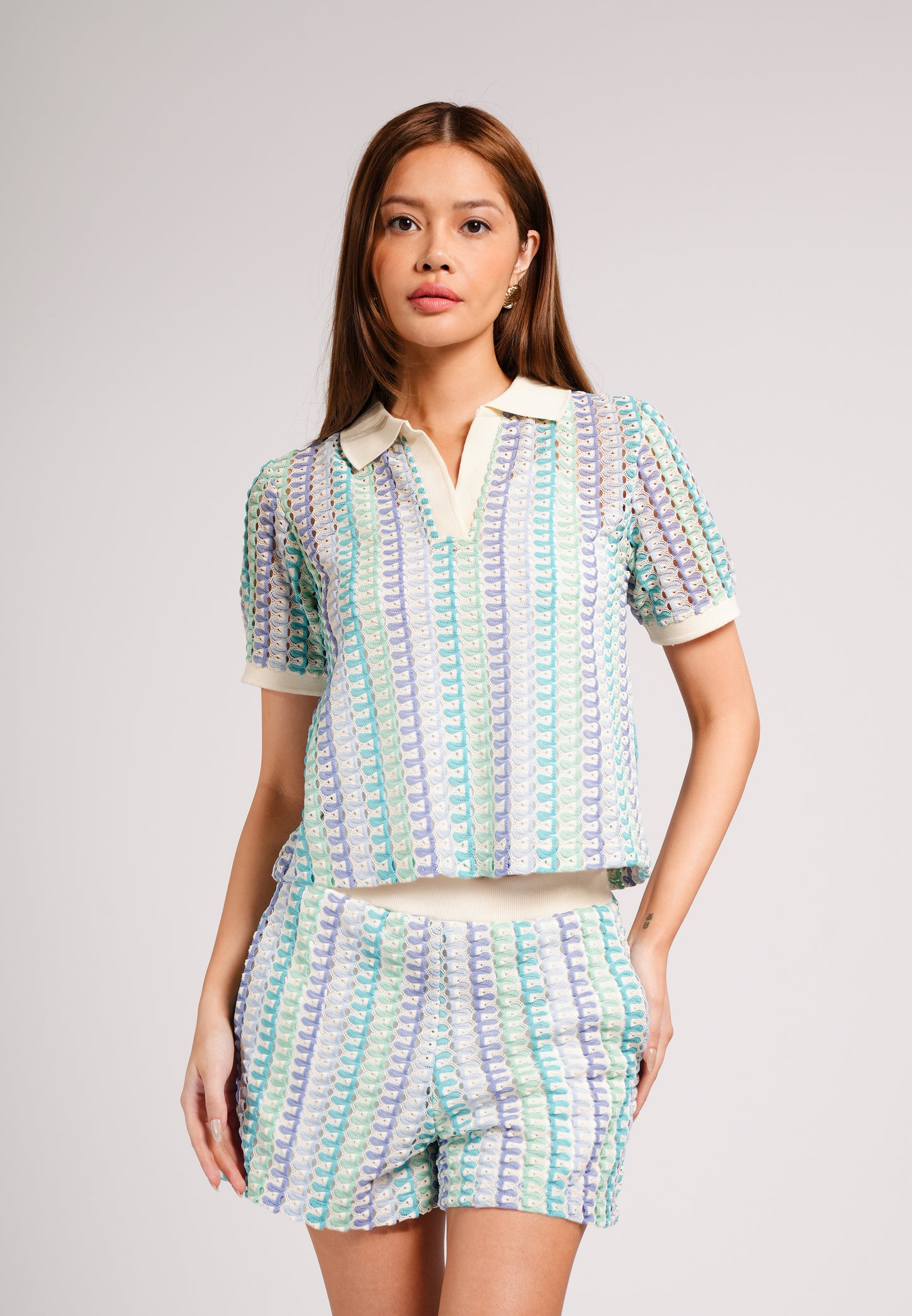 Cristina Short Sleeve Top (Striped Multi)