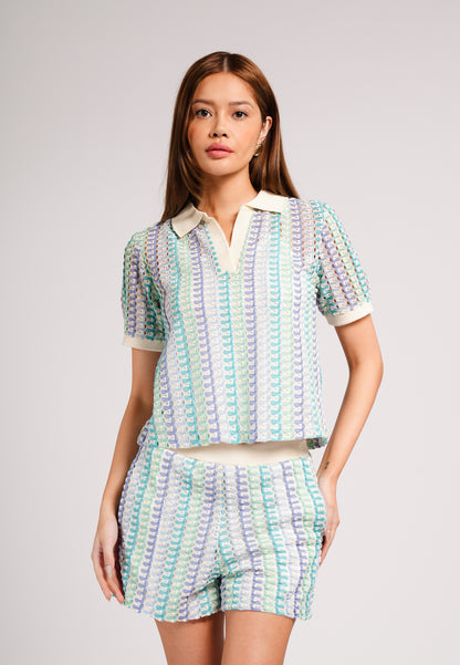 Cristina Short Sleeve Top (Striped Multi)