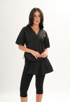 Archetype Refined Crow Short Sleeve Top W/ Pleated Sash (Black)