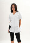 Archetype Refined Crow Short Sleeve Top W/ Pleated Sash (White)