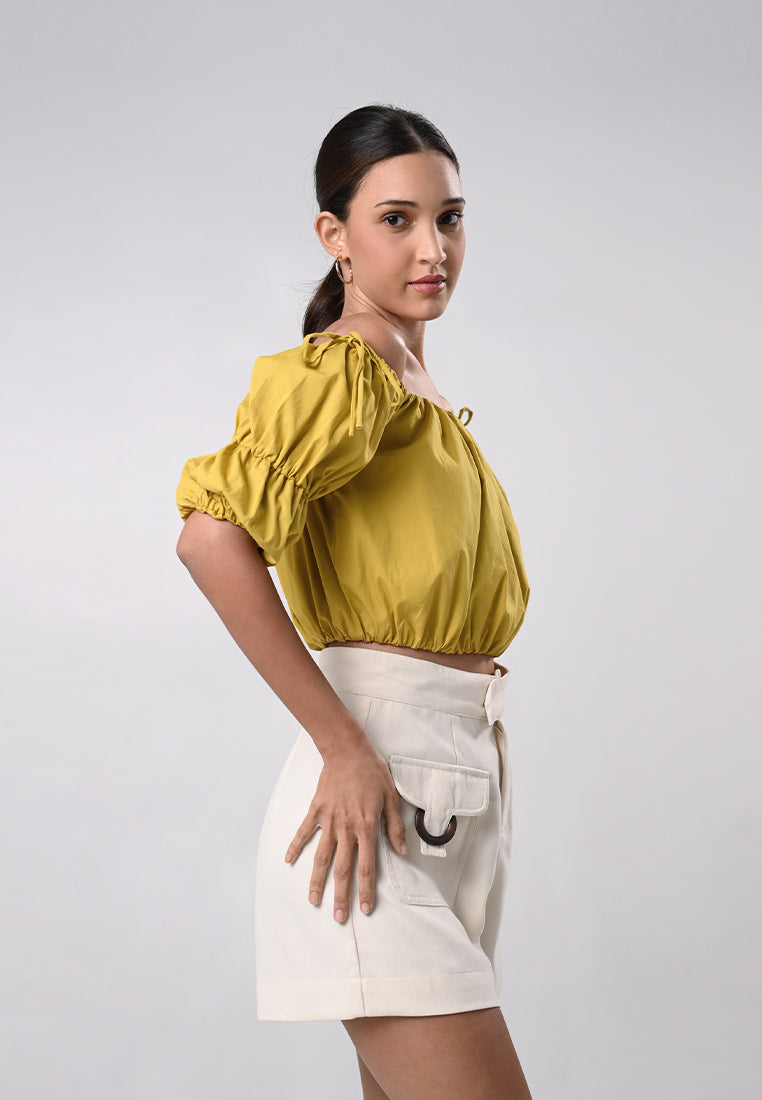 Dallas Short Sleeve Offshoulder Top (Mustard)