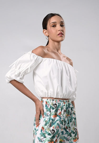 Dallas Short Sleeve Offshoulder Top (Off-white)