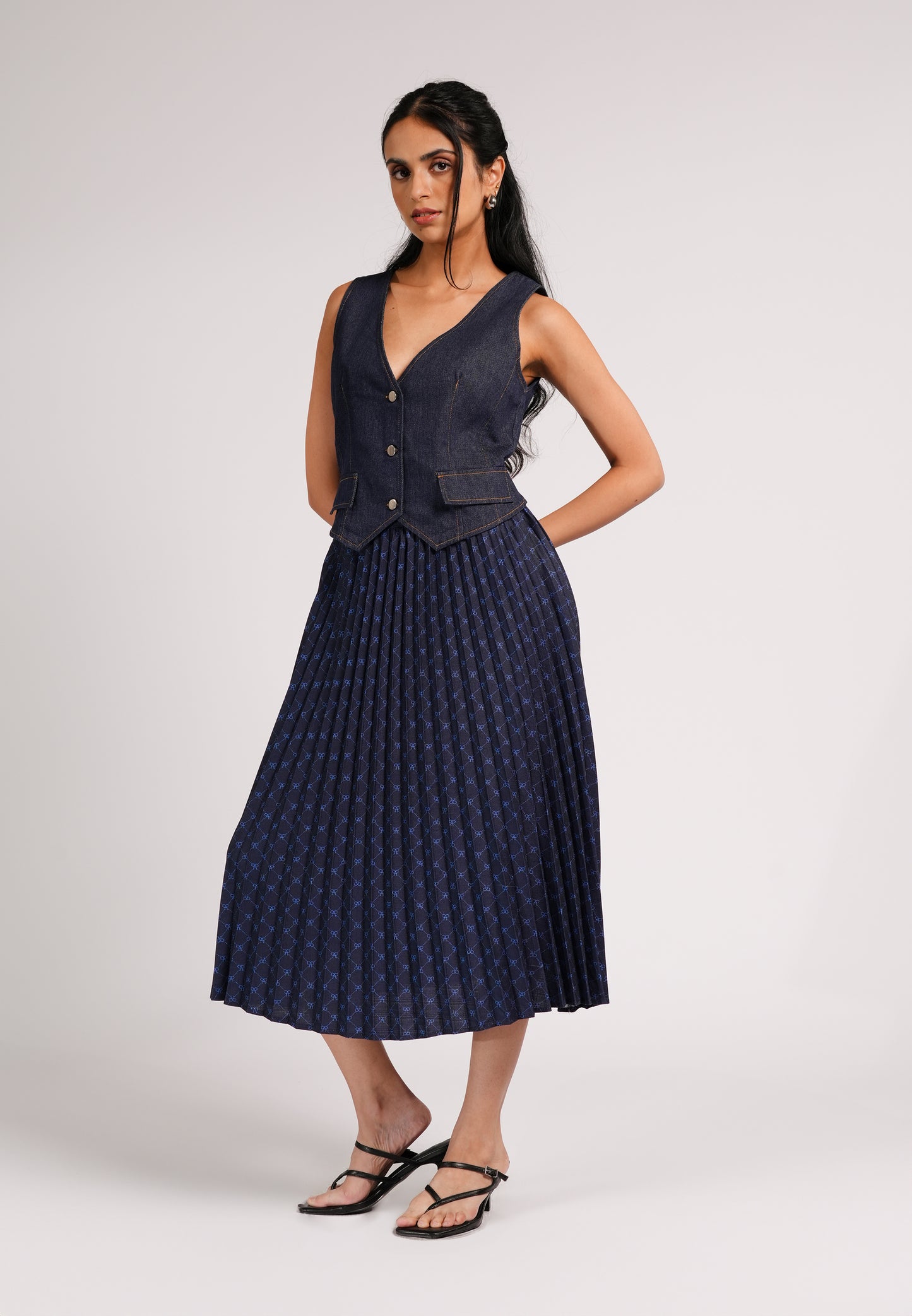 DNM Studios 2026 Darbee Sleeveless Dress  (Printed Navy)