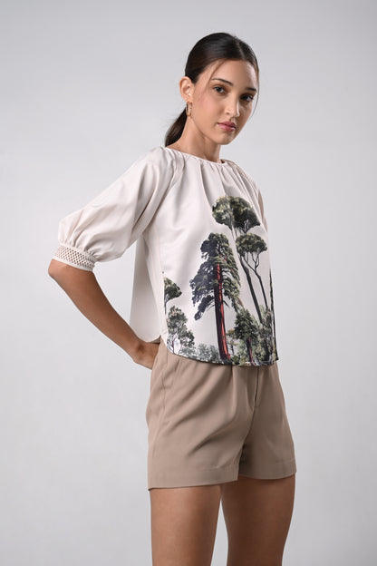 Delphine Short Sleeve Top (Beige)