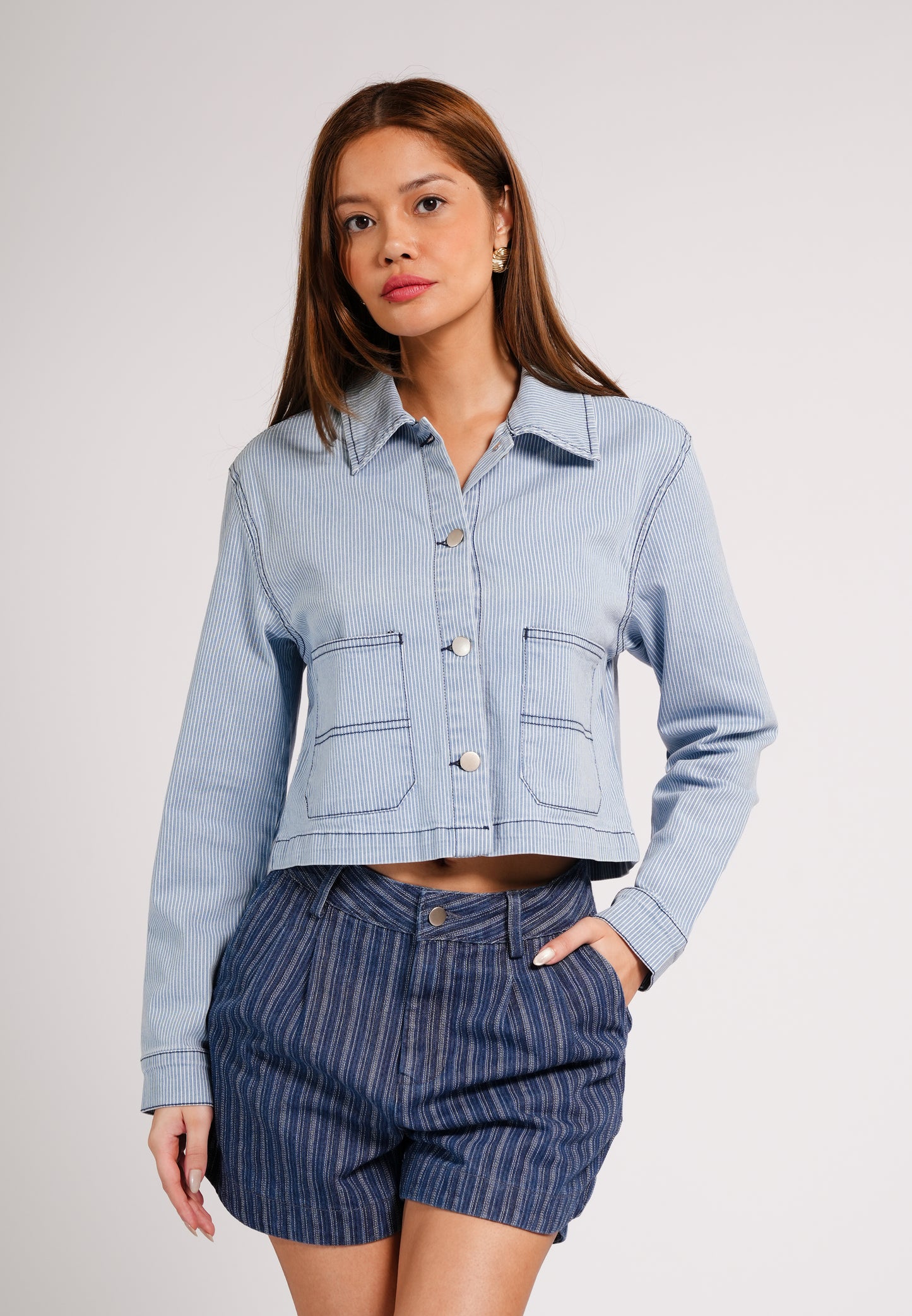 Plains & Prints DNM Studios 2026 Devon Long Sleeve Jacket Top (Striped Blue)