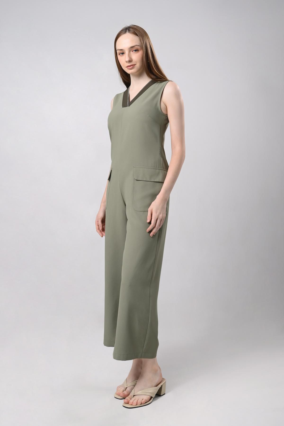 Denzia Sleeveless Pantsuit W/ Sash (Sage/Green)