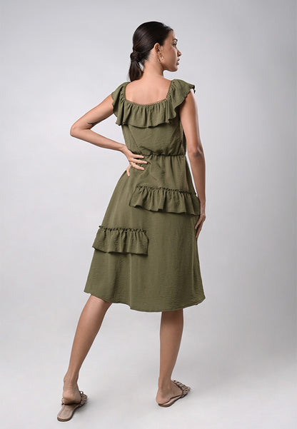 Domna Sleeveless Dress (Olive Green)