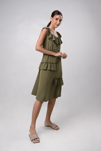 Domna Sleeveless Dress (Olive Green)