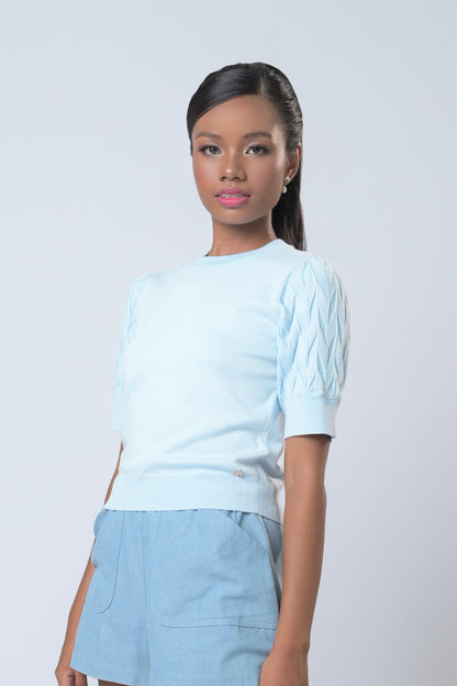 Barbie ❤ Plains & Prints Eloquent Short Sleeve Top (Light Blue)