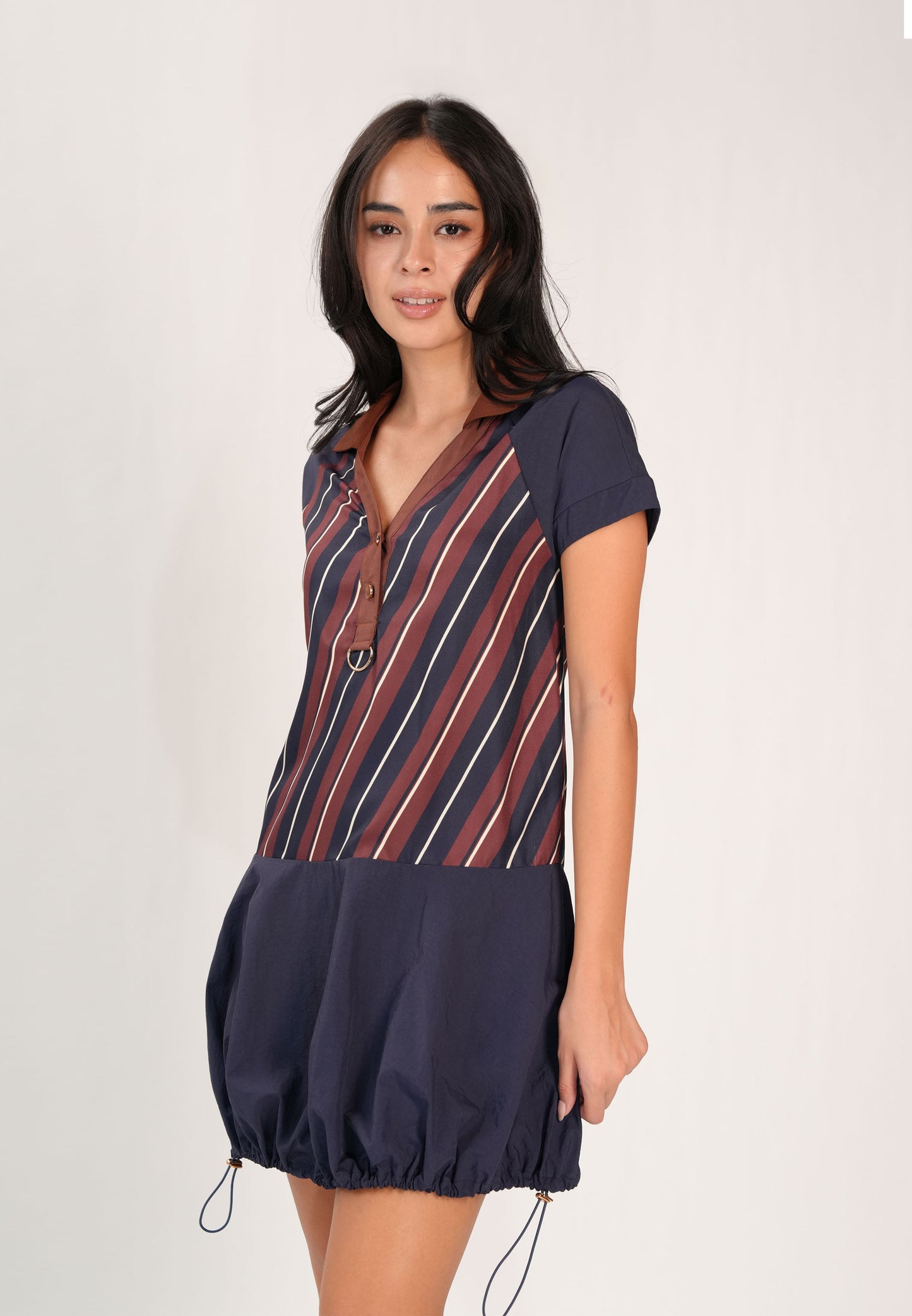 Fabrizia Short Sleeve Dress (Striped Navy)