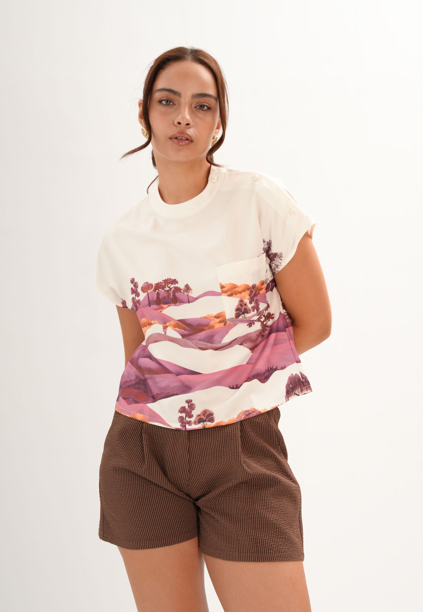 Fadeka Extended Sleeve Top (Printed Cream)