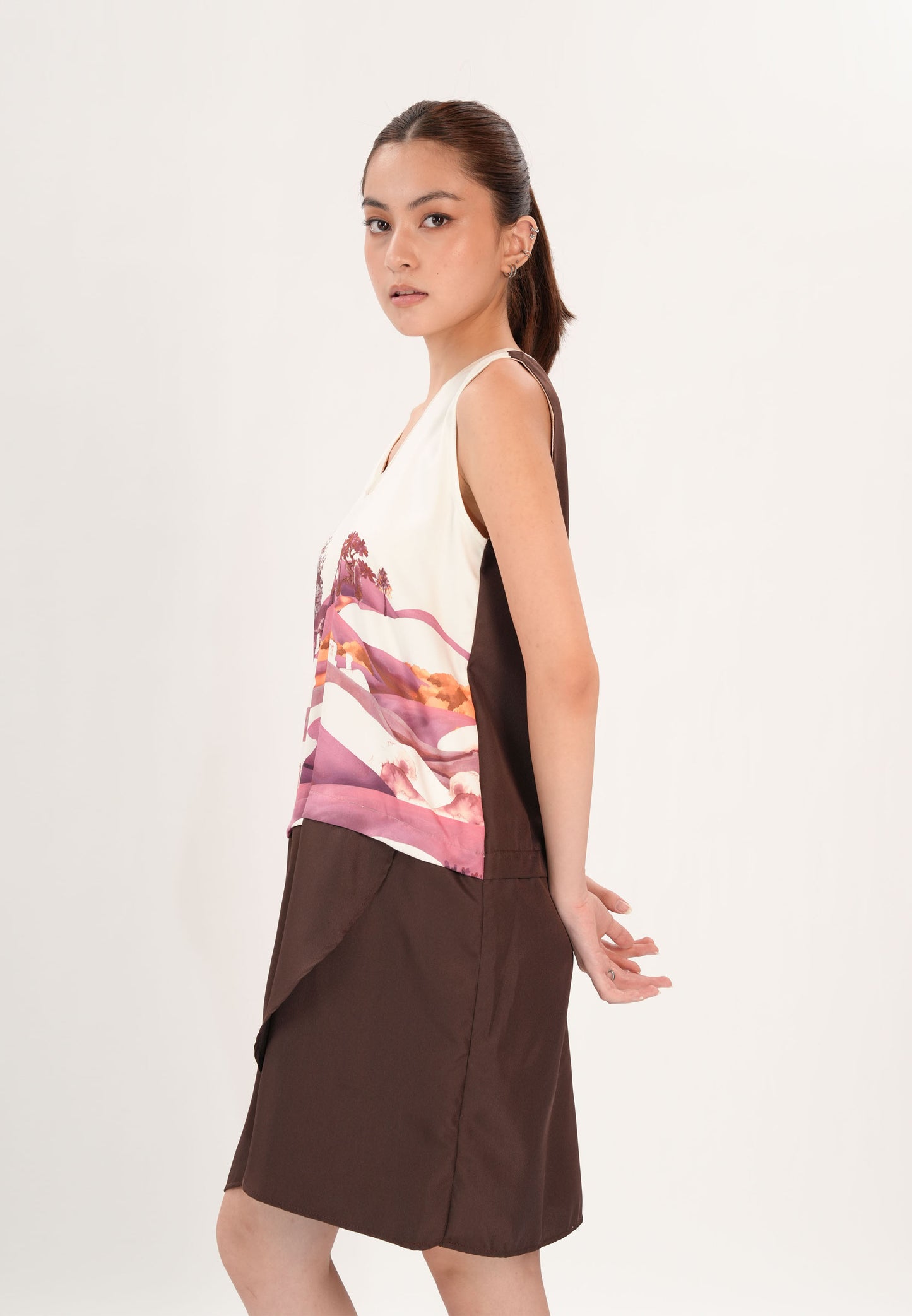 Fadeka Sleeveless Dress (Spot Print Brown)