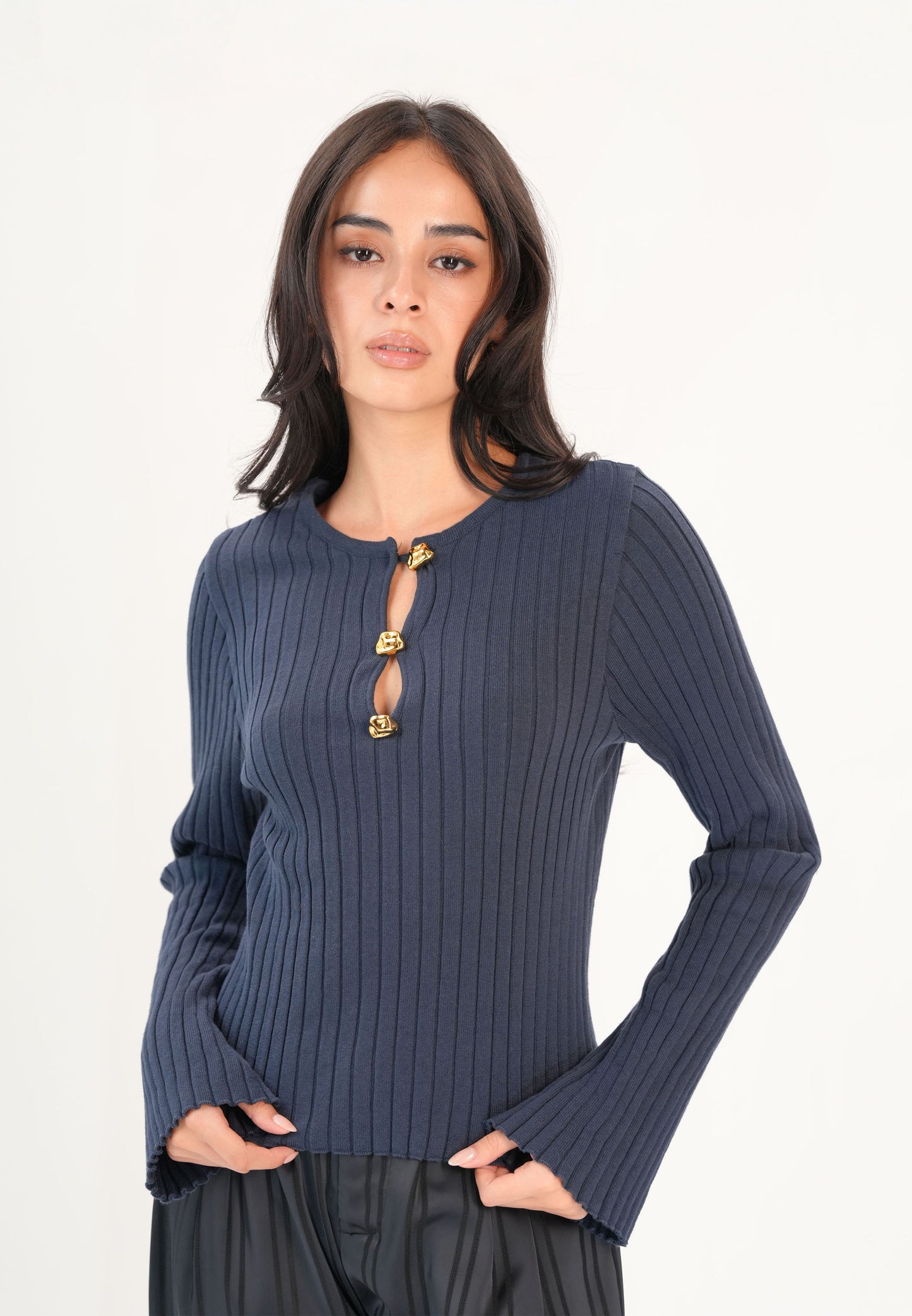 Farida Long Sleeve Top (Navy)