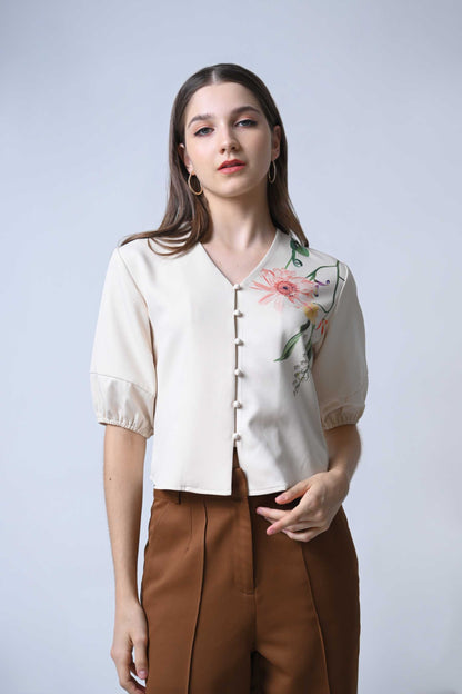 Fauna Quarter Sleeve Top (Beige)