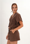Faust Short Sleeve Top (Striped Brown)