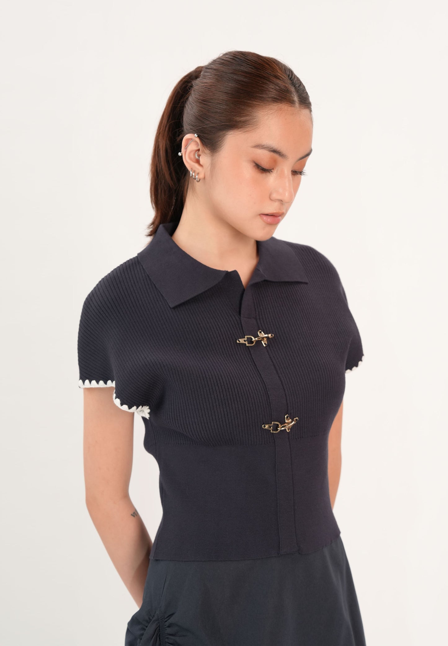 Fay Extended Sleeve Top (Navy)