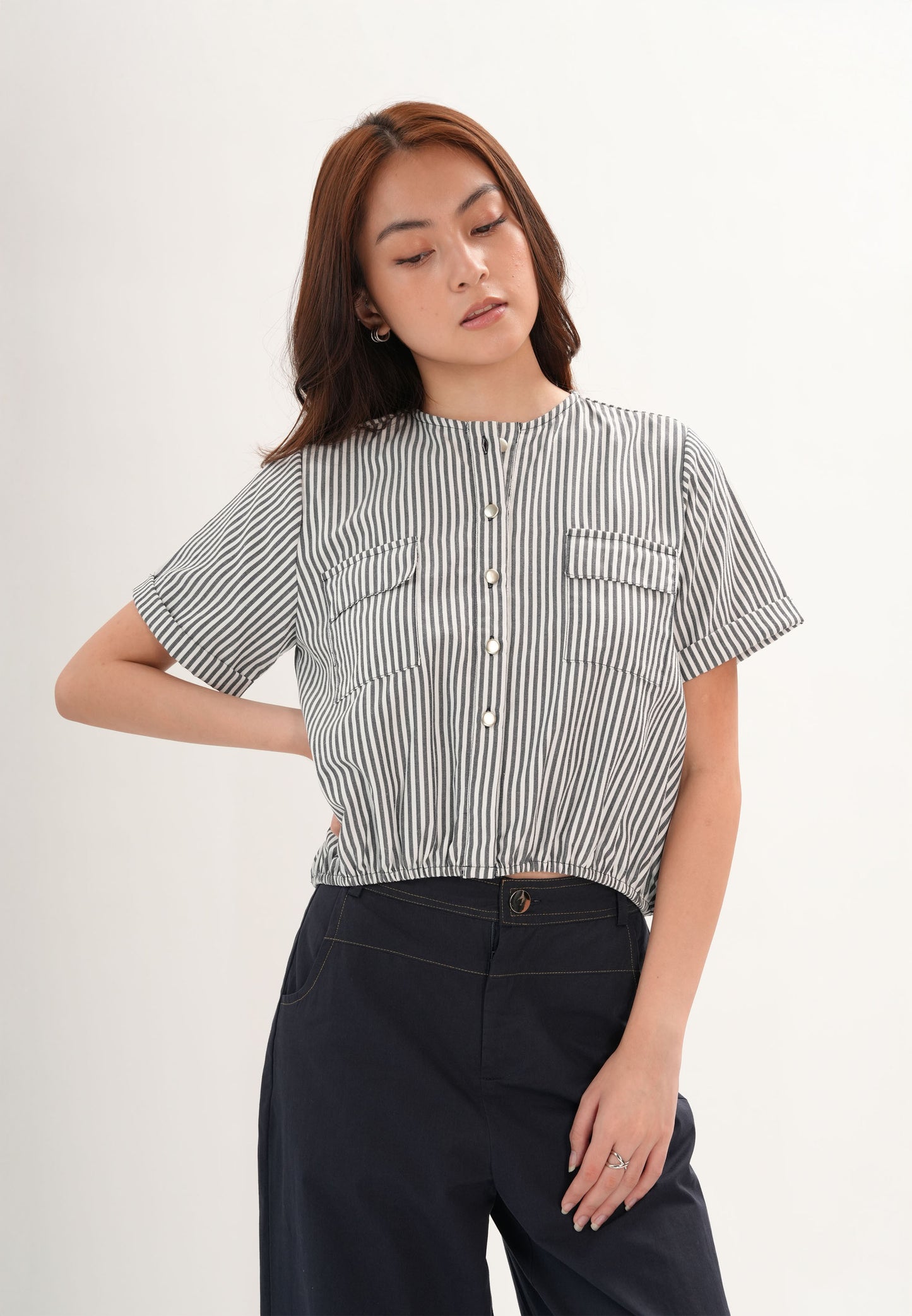 Fendor Short Sleeve Top (Striped Black)
