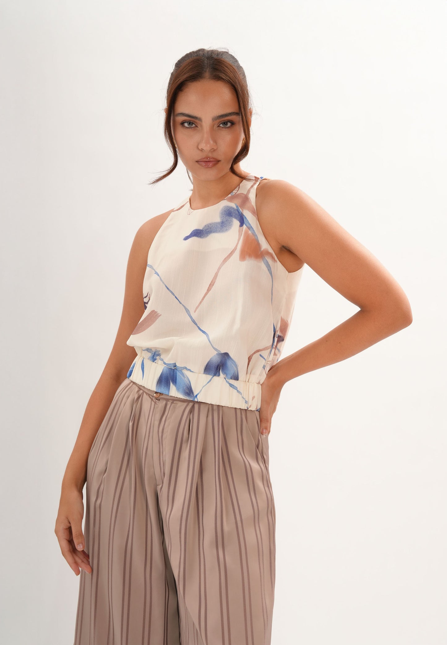 Fiasco Sleeveless Top (Printed Cream)