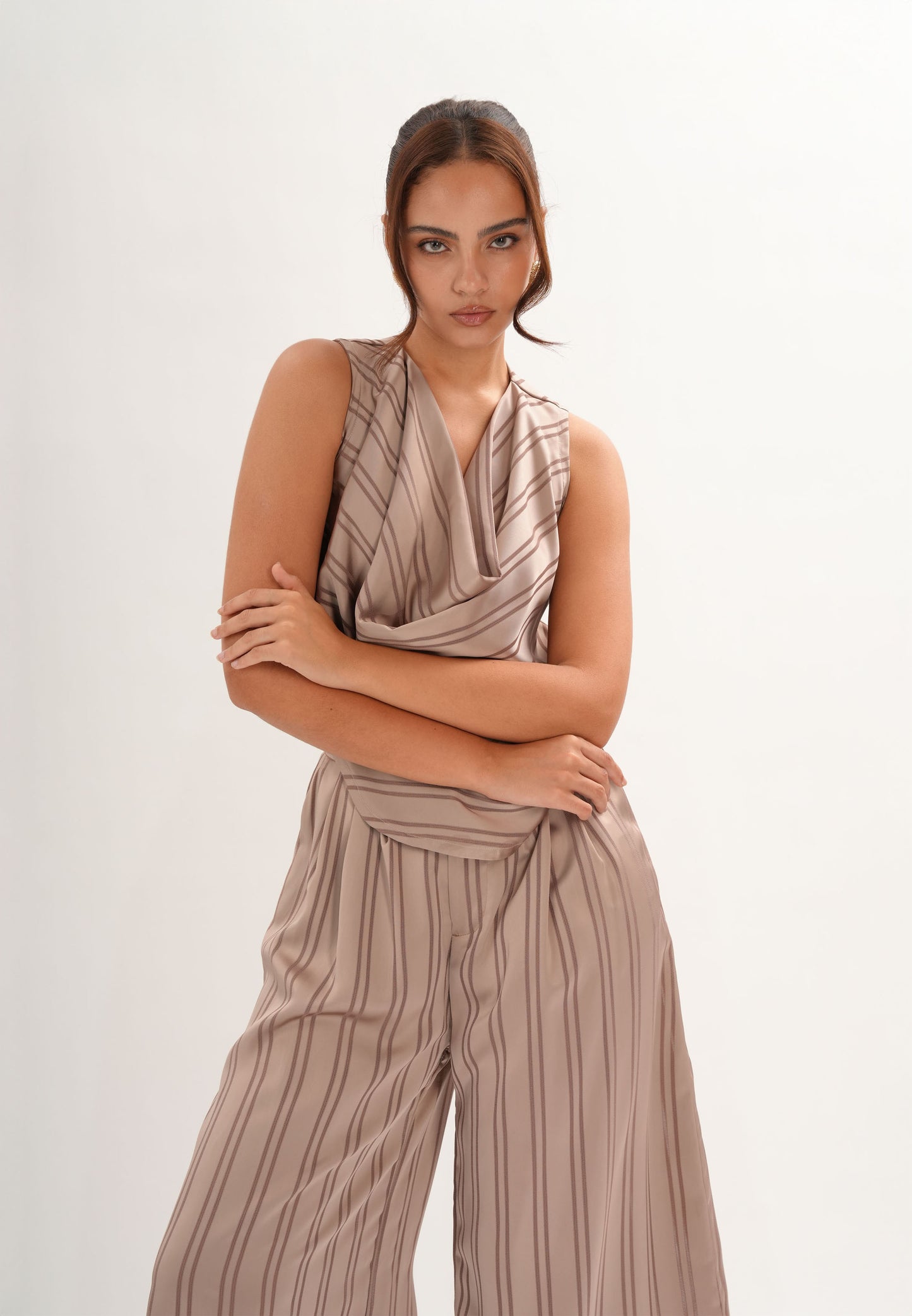 Fifer Sleeveless Top (Striped Brown)