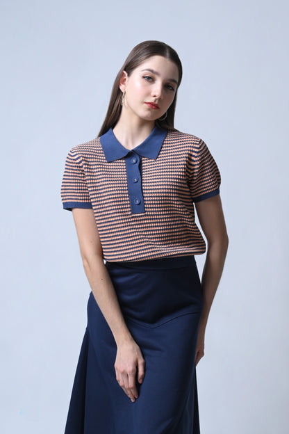 Fisher Short Sleeve Top (Navy/Peach)