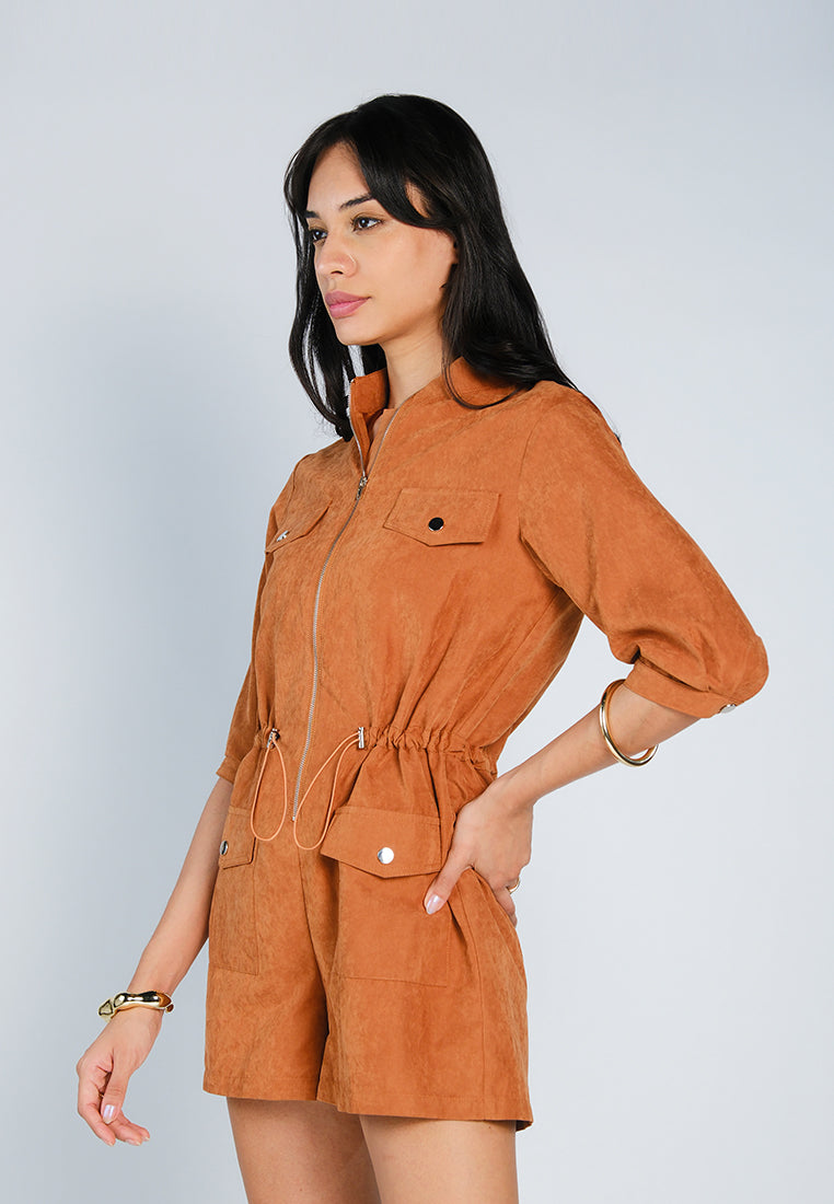 Nobleza Flinton Quarter Sleeve Playsuit (Rust)