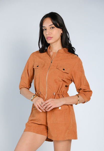 Nobleza Flinton Quarter Sleeve Playsuit (Rust)