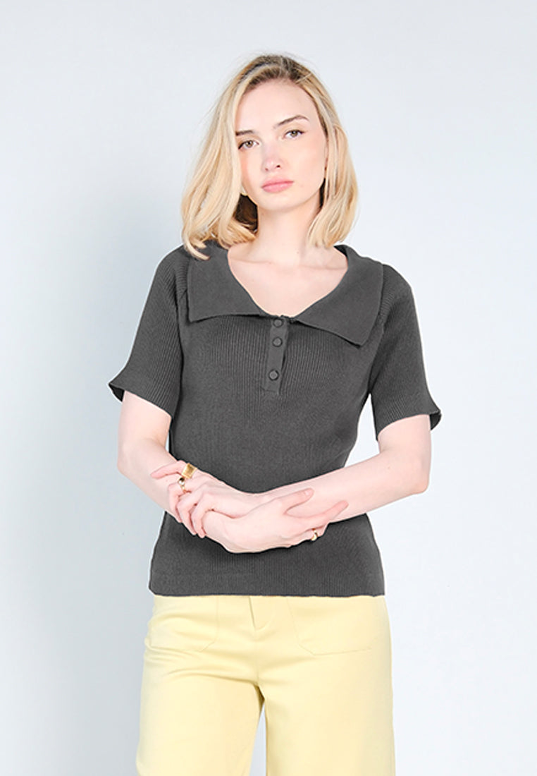 Nobleza Florence Short Sleeve Top (Charcoal)