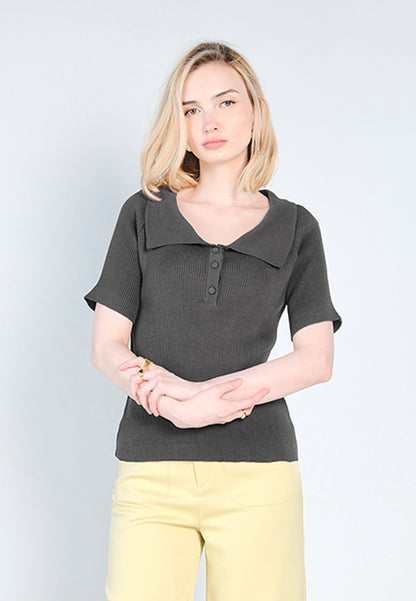 Nobleza Florence Short Sleeve Top (Charcoal)
