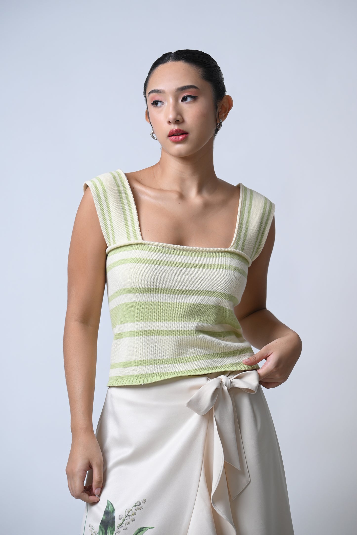 Forres Sleeveless Top (Cream/Lime)